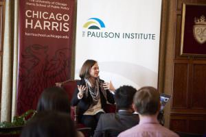 Alison Friedman, delivers the Contemporary China Speakers Series lecture in the Quadrangle Club library Thursday, Jan. 21, 2016, on the University of Chicago campus. The event is co-sponsored by Chicago Harris and the Paulson Institute. (Photo by Joel Wintermantle)